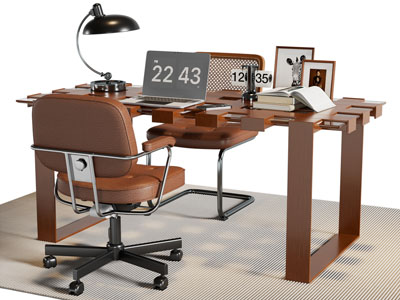 现代书桌椅组合3d模型 现代书桌椅组合