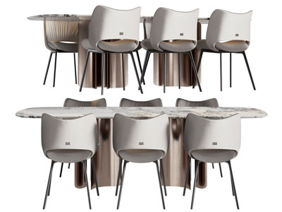 现代椭圆形大理石餐桌椅组合