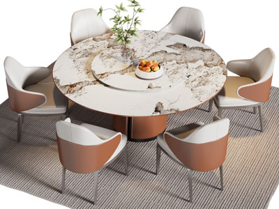 现代大理石圆形餐桌椅组合