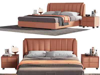 现代双人床 床头柜