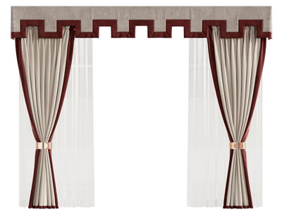 新中式布艺窗帘窗纱3d模型 新中式布艺窗帘窗纱