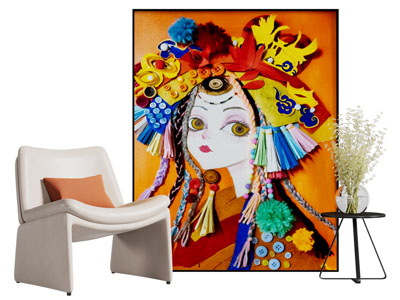 现代休闲椅子 地画 边几