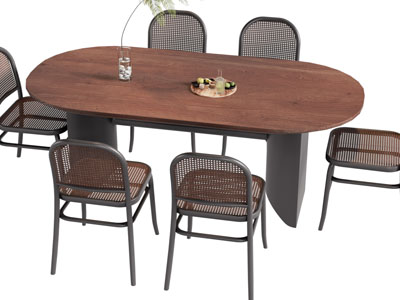 侘寂风椭圆形实木餐桌椅组合