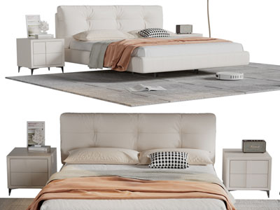 现代双人床 床头柜