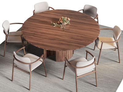 现代实木圆形餐桌椅组合