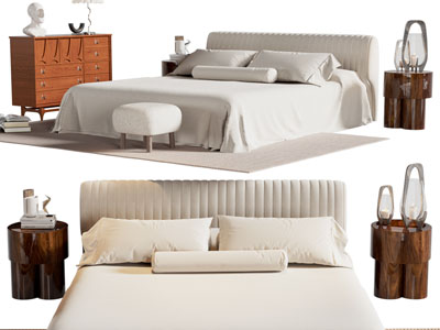 现代布艺双人床 床头柜