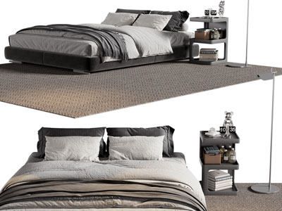 现代布艺无床头双人床 床头柜