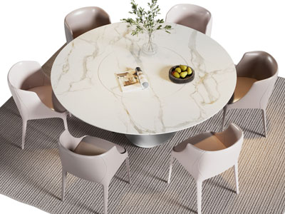 现代圆形大理石餐桌椅组合