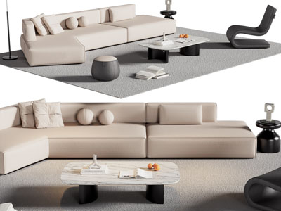 现代弧形多人沙发 休闲椅和茶几组合