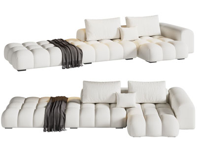 现代奶油风转角多人沙发