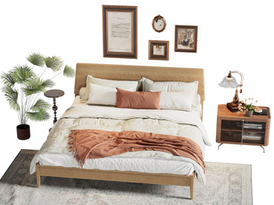 北欧实木双人床 床头柜