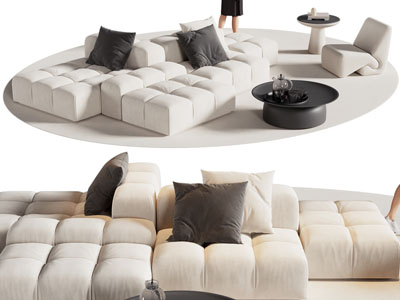 侘寂风奶油风多人沙发 休闲椅子和茶几组合