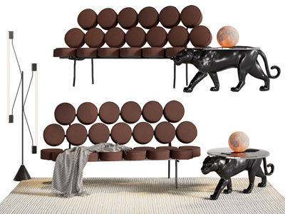 现代多人沙发 黑豹支架的茶几3d模型 现代多人沙发 黑豹支架的茶几