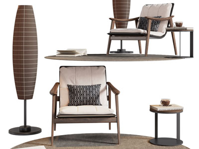 北欧实木休闲椅子 边几 落地灯