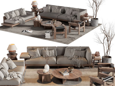 侘寂风双人沙发 贵妃椅 休闲椅子和茶几组合