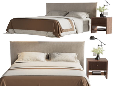 现代双人床 床头柜