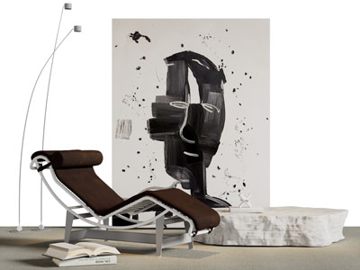 现代躺椅 茶几 地画