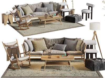 北欧多人沙发 休闲椅子和茶几组合