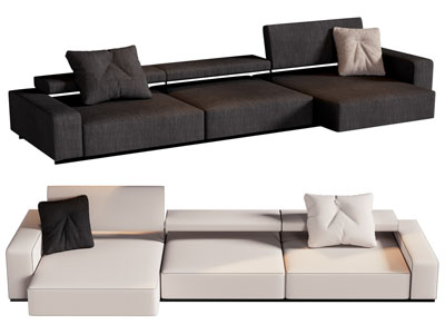 现代布艺转角多人沙发