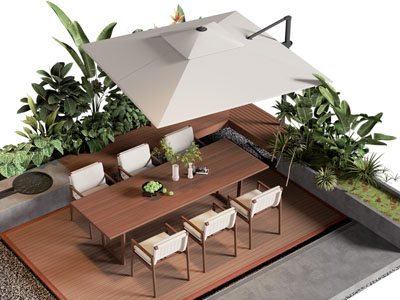 现代庭院遮阳伞 休闲餐桌椅组合