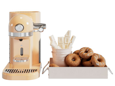 现代咖啡机 甜甜圈面包