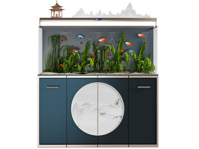 新中式带收纳柜的鱼缸水族