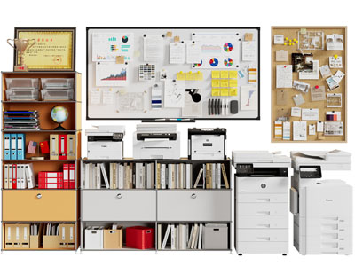 现代办公书柜 办公电器 便签墙3d模型 现代办公书柜 办公电器 便签墙