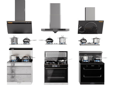 现代集成灶 锅具 抽油烟机 厨房电器3d模型 现代集成灶 锅具 抽油烟机 厨房电器