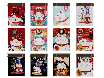 现代招财猫图案的门帘 挂帘 拉帘3d模型 现代招财猫图案的门帘 挂帘 拉帘