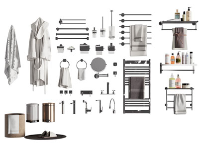 现代毛巾架 浴袍 水龙头 垃圾桶 卫浴小件