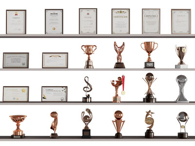现代奖状 奖杯 奖牌3d模型 现代奖状 奖杯 奖牌