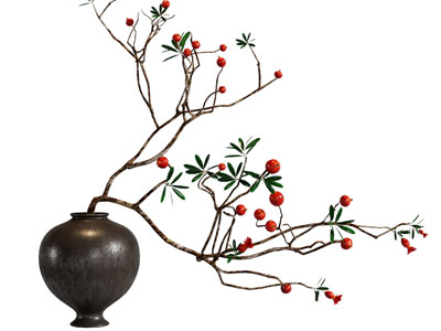 侘寂风陶艺花瓶花卉