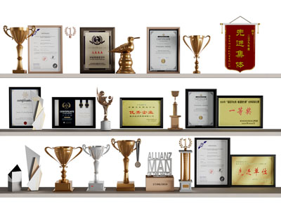 现代奖状奖杯 证书锦旗摆件组合