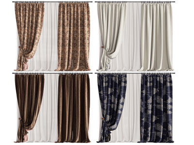 现代布艺窗帘窗纱3d模型 现代布艺窗帘窗纱