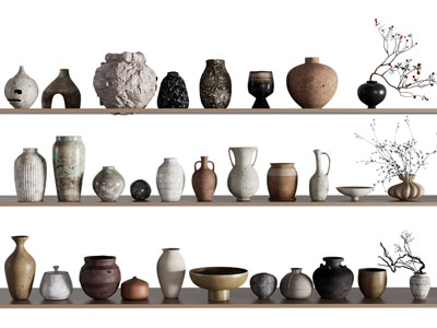 侘寂风陶艺器皿摆件组合