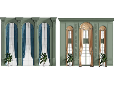 法式中古风拱形窗洞 窗帘窗纱3d模型 法式中古风拱形窗洞 窗帘窗纱