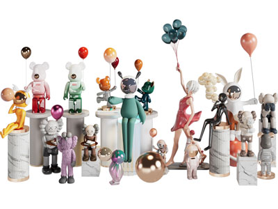 现代暴力熊 宇航员雕塑雕刻摆件组合3d模型 现代暴力熊 宇航员雕塑雕刻摆件组合