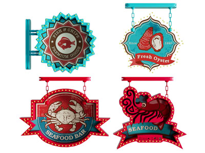 现代复古招牌 广告牌 海鲜店招灯箱3d模型 现代复古招牌 广告牌 海鲜店招灯箱