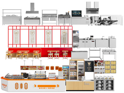 新中式餐饮吧台 后厨设备3d模型 新中式餐饮吧台 后厨设备