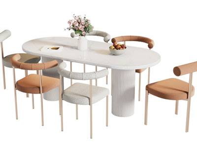 现代椭圆形餐桌椅组合