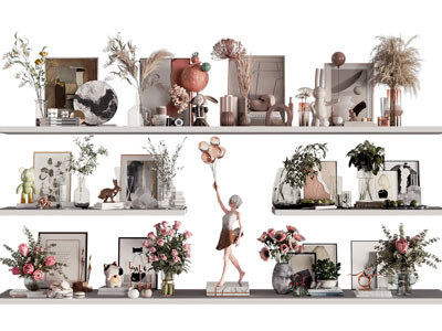 现代花瓶花卉 装饰画 雕塑摆件组合
