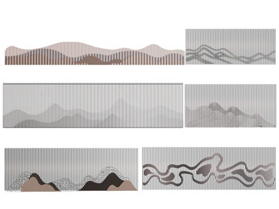 新中式景墙 山水栅格背景墙3d模型 新中式景墙 山水栅格背景墙