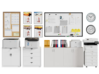 现代办公文件柜 便签墙 办公电器3d模型 现代办公文件柜 便签墙 办公电器