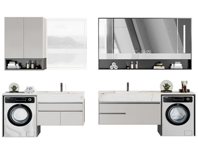 现代嵌入洗衣机的洗手盆 镜柜 浴室柜