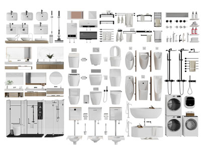 现代马桶 洗手台 淋浴房 毛巾架 卫浴小件
