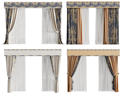 新中式窗帘窗纱3d模型 新中式窗帘窗纱