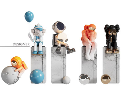 现代宇航员雕塑雕刻摆件组合3d模型 现代宇航员雕塑雕刻摆件组合