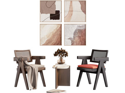 侘寂风休闲椅子 边几 装饰挂画