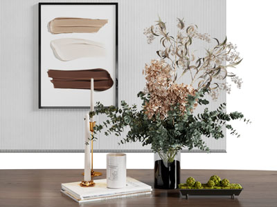 现代花瓶花卉 烛台 书本摆件组合