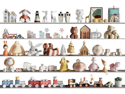 现代布偶 玩偶 玩具车摆件组合